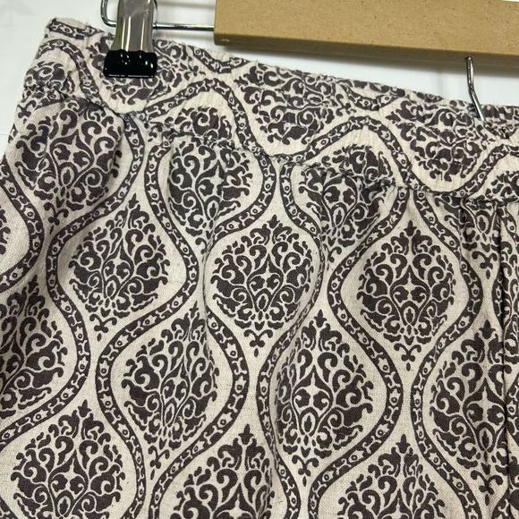 Westside Wide Leg Flowy Boho Pants Linen Cotton Cream Gray Print Flared Palazzo - Picture 7 of 15